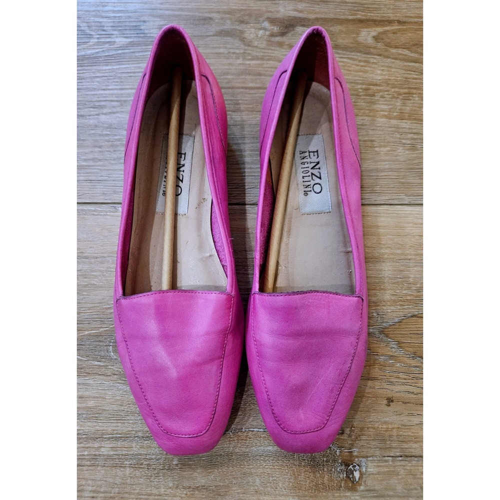 Enzo Angiolini Pink Leather Loafers Square Toe Minimalist Chic Comfort Flats Vtg